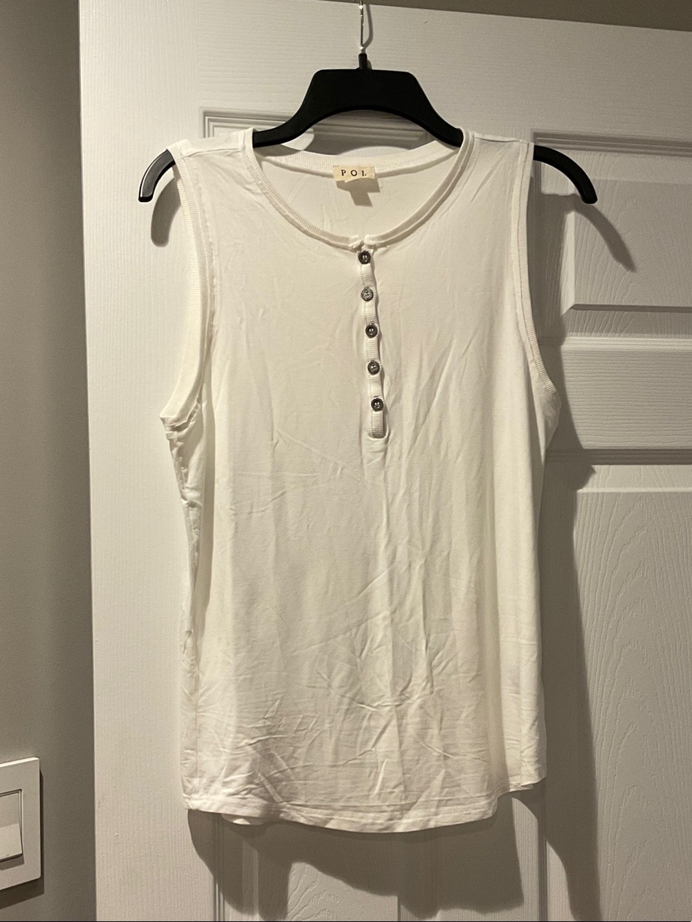 POL White Henley Button Tank